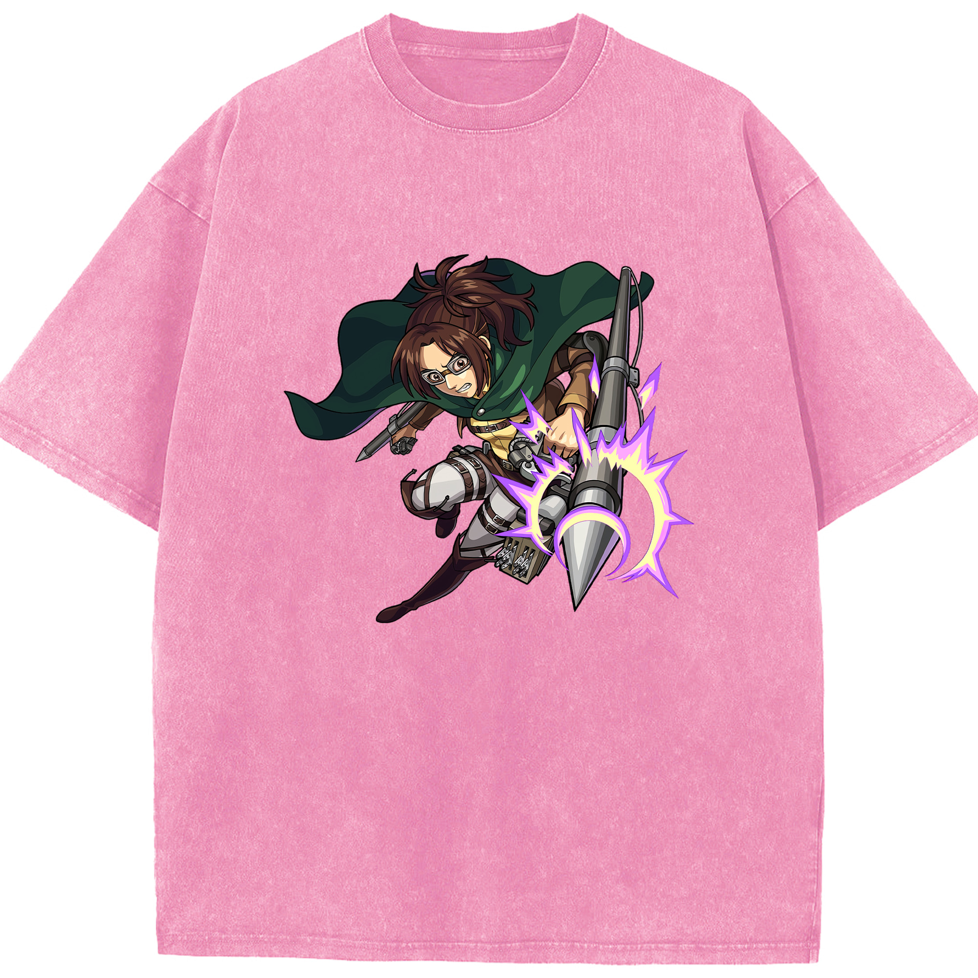 （画像用） 進撃の巨人 ハンジ·ゾエ Attack on Titan Hanji Zoe 綿100% ヴィンテージ風 半袖Tシャツ（フロントプリント）